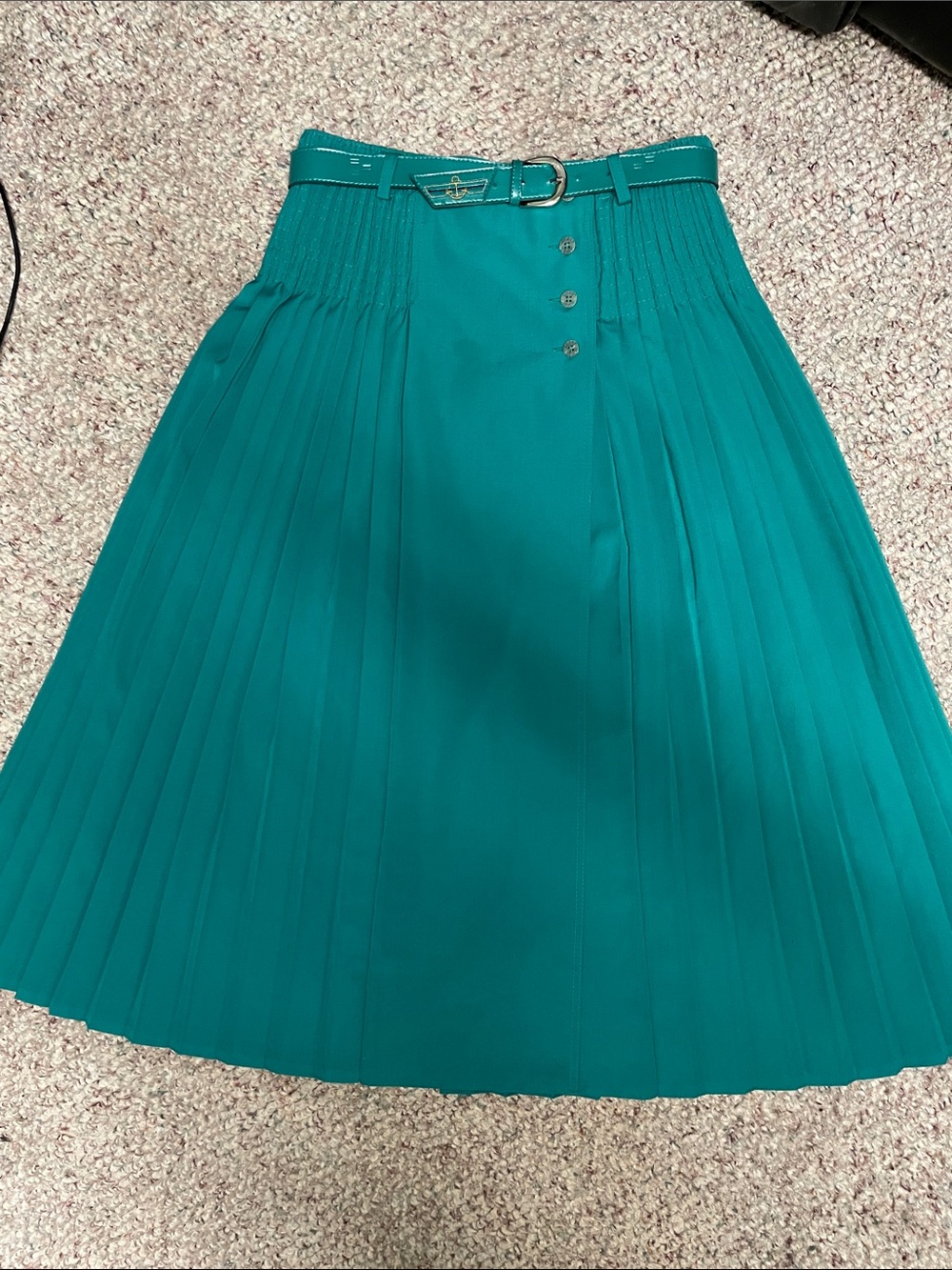 Vintage 90s Gerry Webster wrap button waist belted Teal Pleated A-Line Skirt